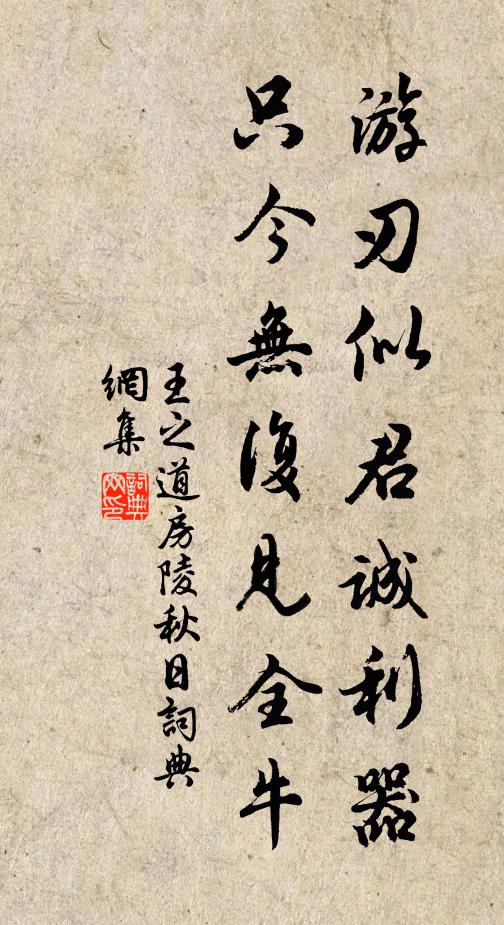 王之道游刃似君诚利器，只今无复见全牛书法作品欣赏