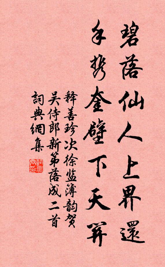 释善珍碧落仙人上界还，手携奎壁下天关书法作品欣赏