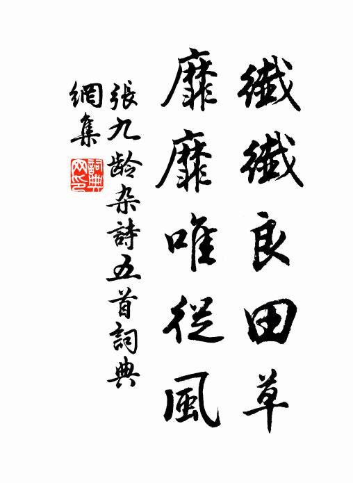 张九龄纤纤良田草，靡靡唯从风书法作品欣赏