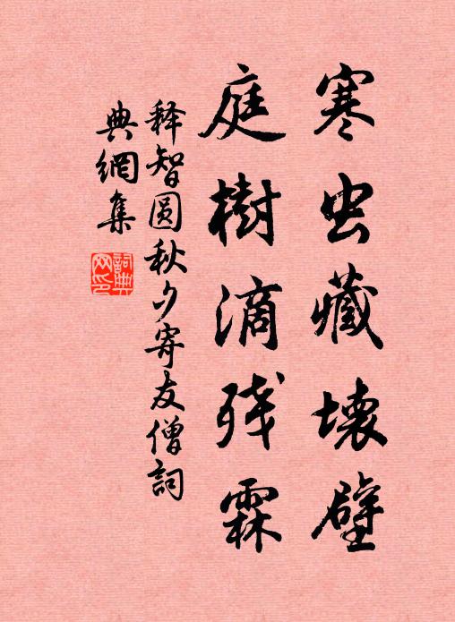 释智圆寒虫藏坏壁，庭树滴残霖书法作品欣赏