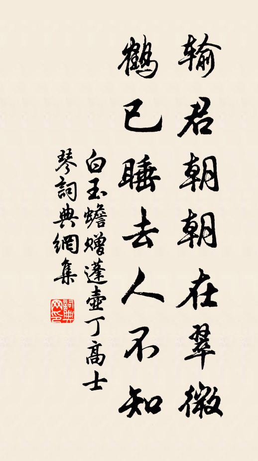 白玉蟾输君朝朝在翠微，鹤已睡去人不知书法作品欣赏
