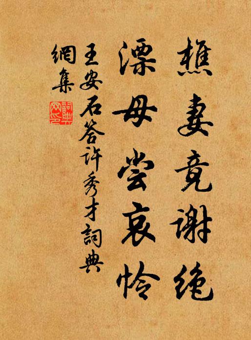 王安石樵妻竟谢绝，漂母尝哀怜书法作品欣赏