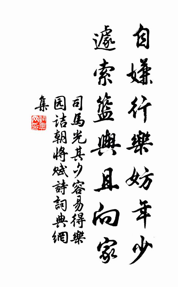 司马光自嫌行乐妨年少，遽索篮舆且向家书法作品欣赏