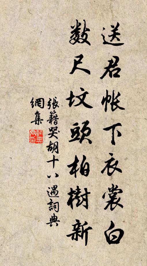 张籍送君帐下衣裳白，数尺坟头柏树新书法作品欣赏