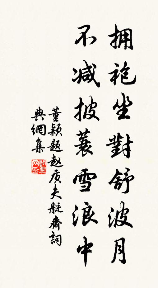 董颖拥袍坐对舒波月，不减披蓑雪浪中书法作品欣赏