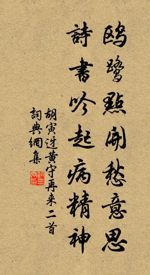 胡寅鸥鹭点开愁意思，诗书吟起病精神书法作品欣赏