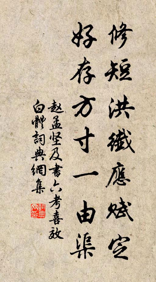 赵孟坚修短洪纤应赋定，好存方寸一由渠书法作品欣赏
