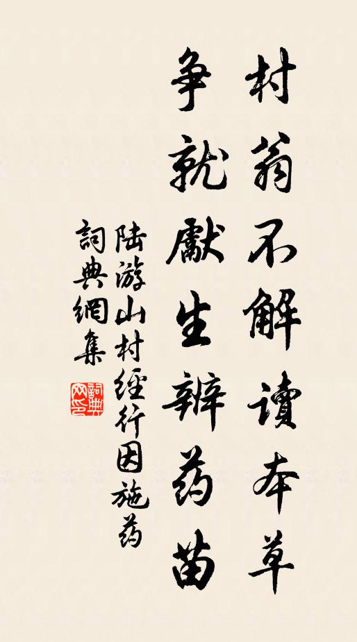 陆游村翁不解读本草，争就先生辨药苗书法作品欣赏
