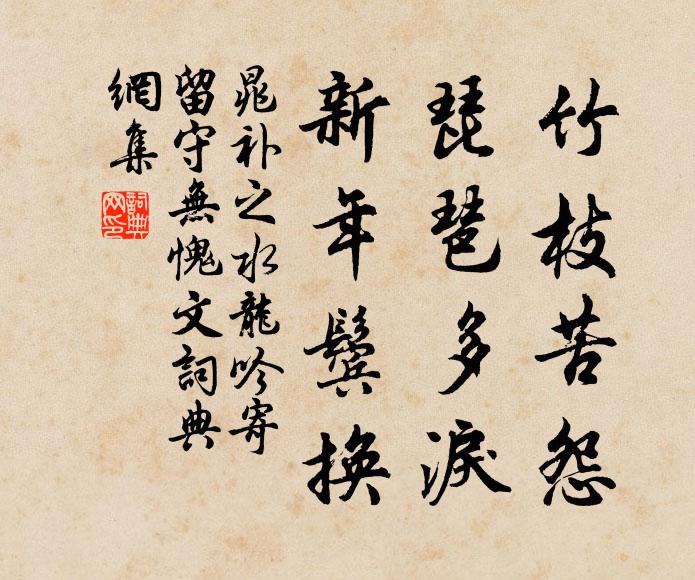 晁补之竹枝苦怨，琵琶多泪，新年鬓换书法作品欣赏