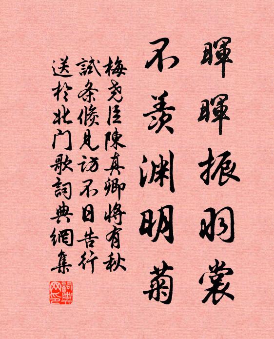 梅尧臣晖晖振羽裳，不羡渊明菊书法作品欣赏