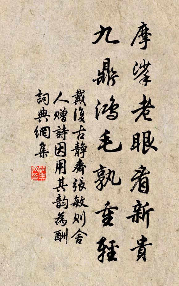戴复古摩挲老眼看新贵，九鼎鸿毛孰重轻书法作品欣赏