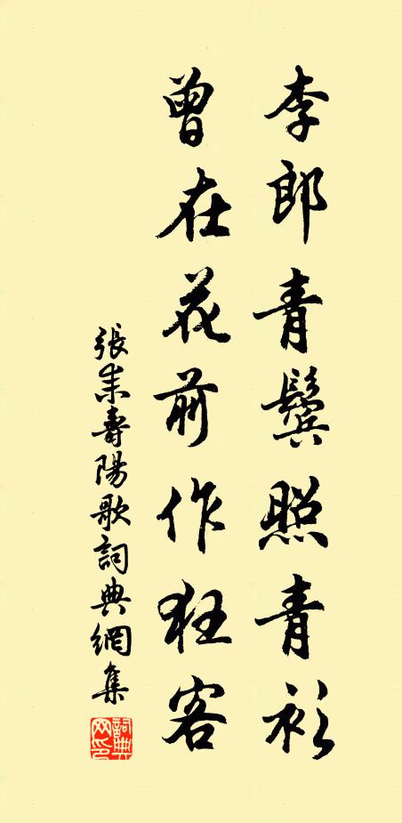 张耒李郎青鬓照青衫，曾在花前作狂客书法作品欣赏