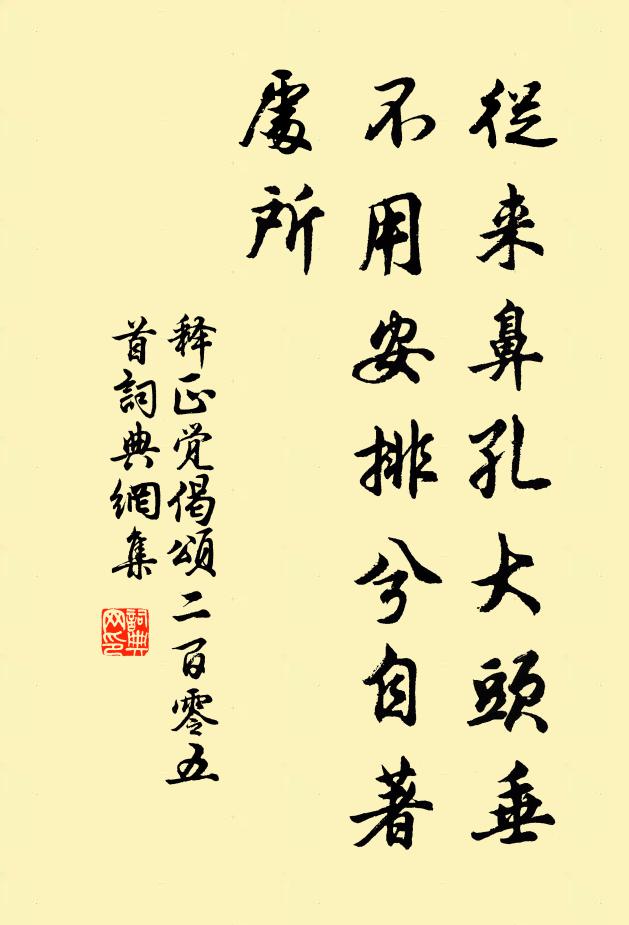 释正觉从来鼻孔大头垂，不用安排兮自著处所书法作品欣赏