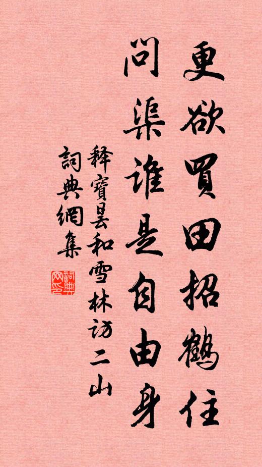 释宝昙更欲买田招鹤住，问渠谁是自由身书法作品欣赏