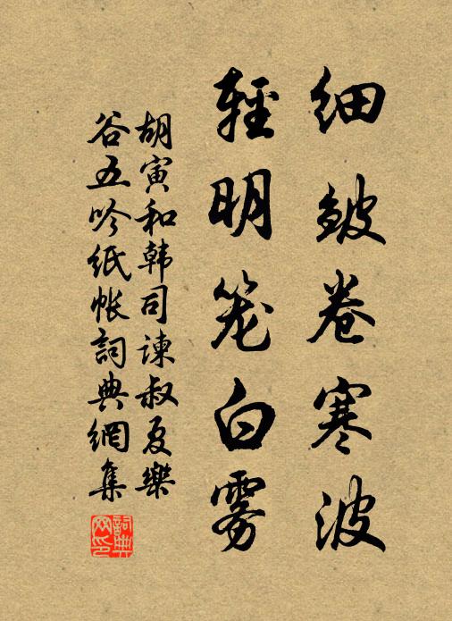 胡寅细皱卷寒波，轻明笼白雾书法作品欣赏