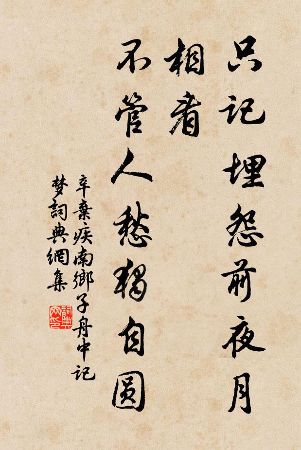 辛弃疾只记埋怨前夜月，相看，不管人愁独自圆书法作品欣赏