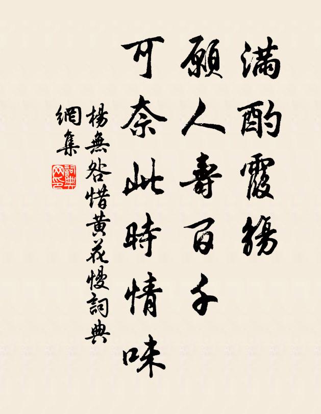杨无咎满酌霞觞，愿人寿百千，可奈此时情味书法作品欣赏
