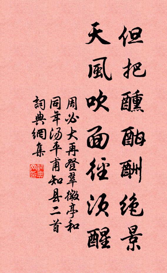 周必大但把醺酣酬绝景，天风吹面径须醒书法作品欣赏