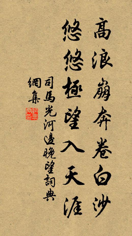 司马光高浪崩奔卷白沙，悠悠极望入天涯书法作品欣赏