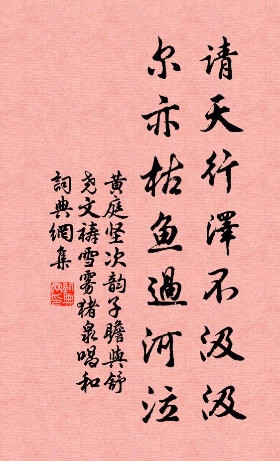 黄庭坚请天行泽不汲汲，尔亦枯鱼过河泣书法作品欣赏