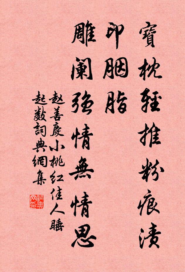 赵善庆宝枕轻推粉痕渍，印胭脂，雕阑强情无情思书法作品欣赏