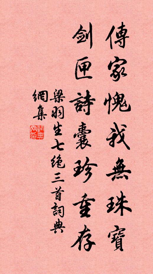 梁羽生传家愧我无珠宝，剑匣诗囊珍重存书法作品欣赏