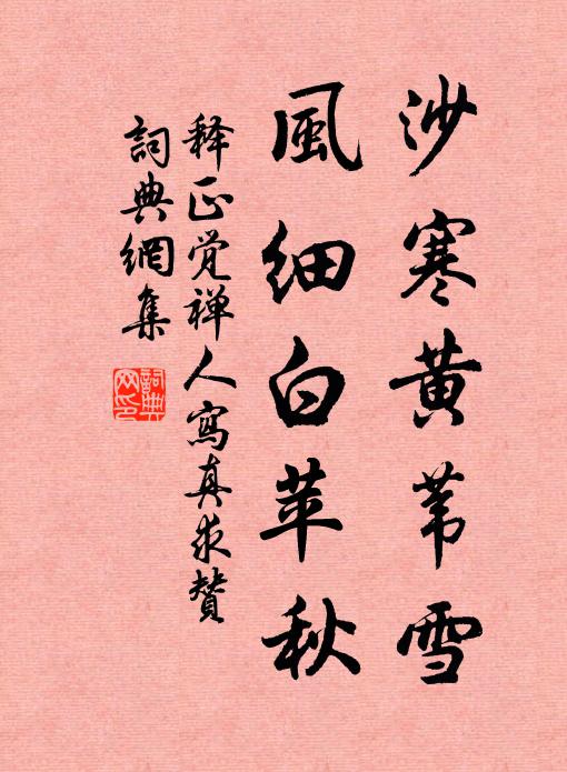 释正觉沙寒黄苇雪，风细白苹秋书法作品欣赏