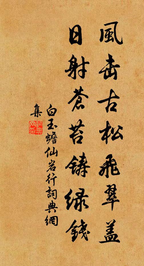 白玉蟾风击古松飞翠盖，日射苍苔铸绿钱书法作品欣赏