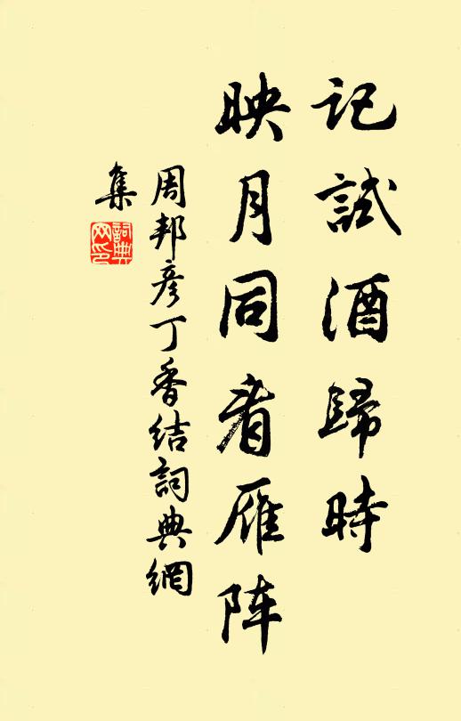周邦彦记试酒归时，映月同看雁阵书法作品欣赏