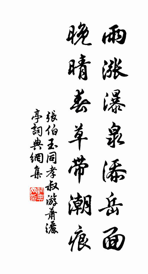 张伯玉雨涨瀑泉添岳面，晚晴春草带潮痕书法作品欣赏