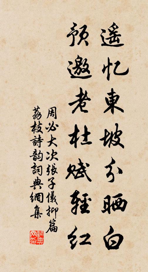 周必大遥忆东坡分晒白，预邀老杜赋轻红书法作品欣赏