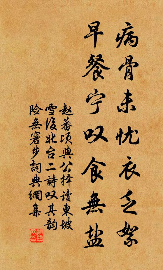 赵蕃病骨未忧衣乏絮，早餐宁叹食无盐书法作品欣赏