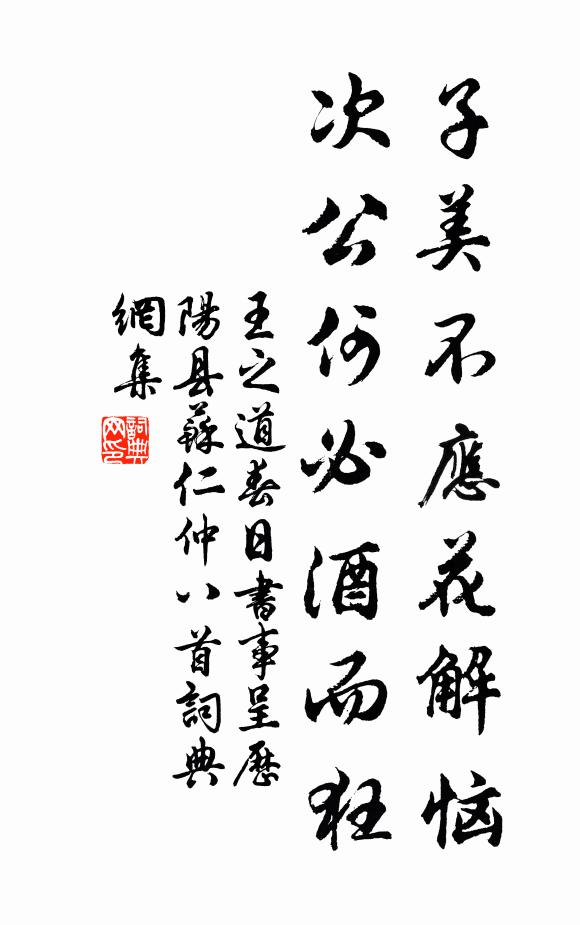王之道子美不应花解恼，次公何必酒而狂书法作品欣赏
