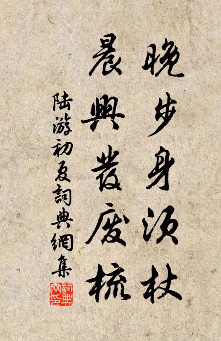 陆游晚步身须杖，晨兴发废梳书法作品欣赏