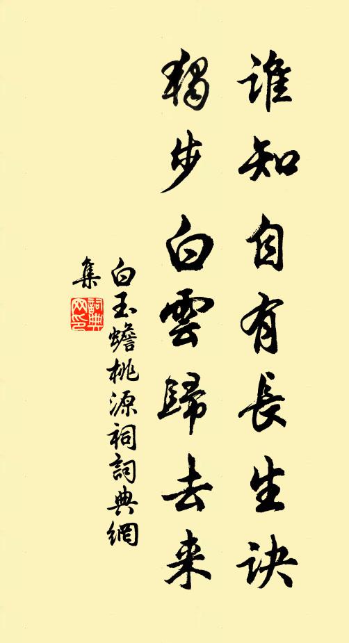 白玉蟾谁知自有长生诀，独步白云归去来书法作品欣赏