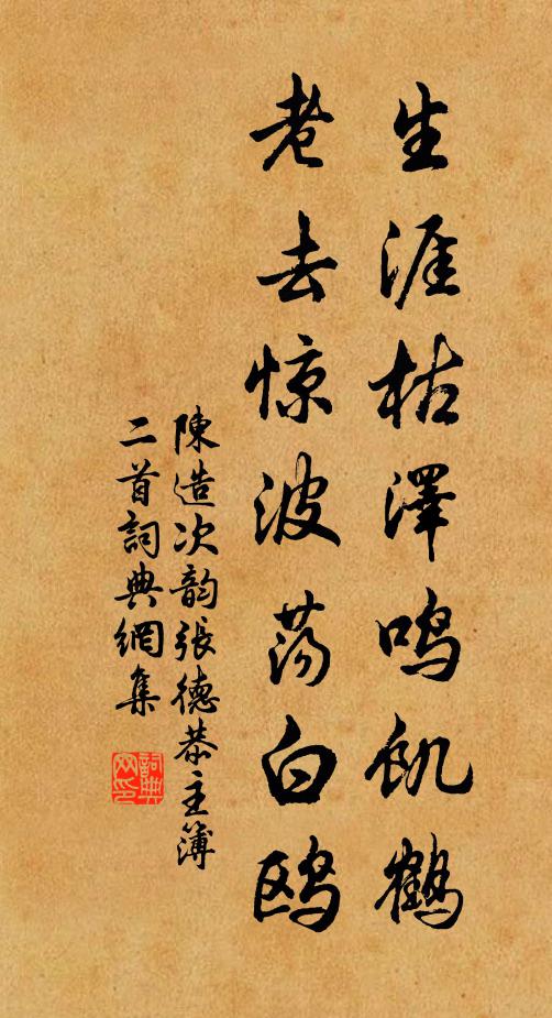 陈造生涯枯泽鸣饥鹤，老去惊波荡白鸥书法作品欣赏