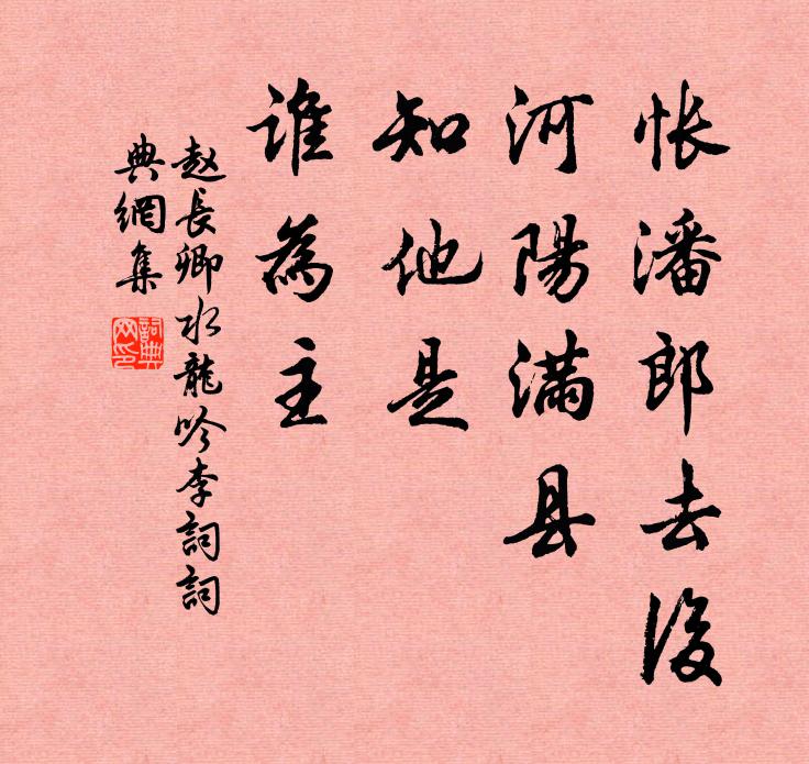 赵长卿怅潘郎去后，河阳满县，知他是、谁为主书法作品欣赏