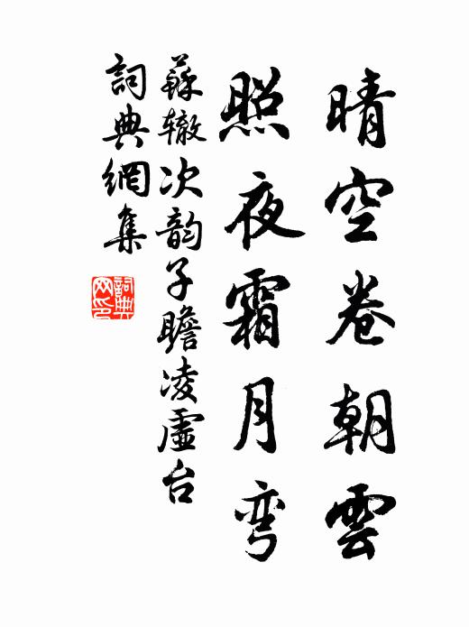 苏辙晴空卷朝云，照夜霜月弯书法作品欣赏