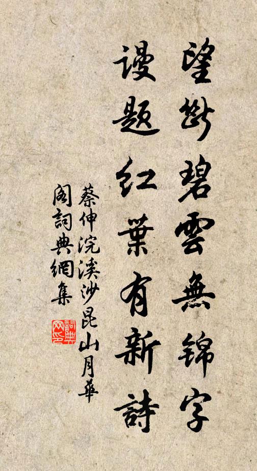 蔡伸望断碧云无锦字，谩题红叶有新诗书法作品欣赏