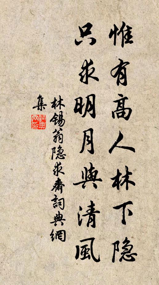 林锡翁惟有高人林下隐，只求明月与清风书法作品欣赏