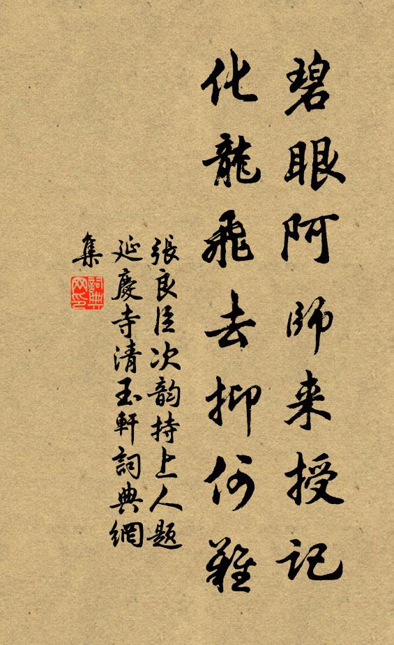 张良臣碧眼阿师来授记，化龙飞去抑何难书法作品欣赏