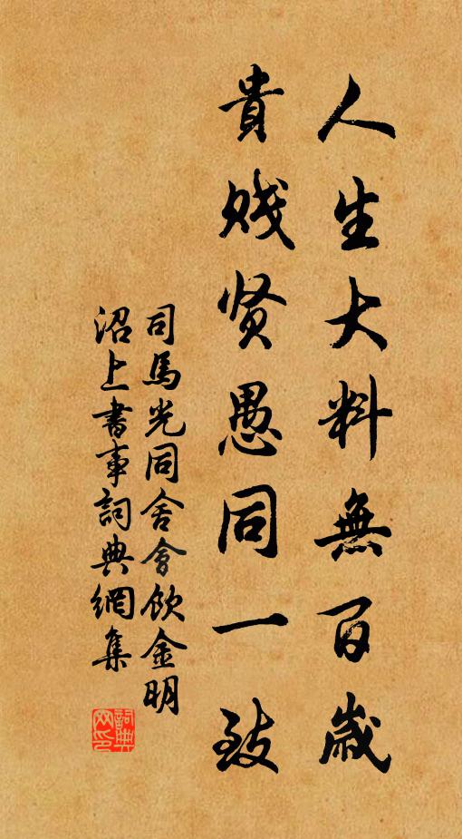 司马光人生大料无百岁，贵贱贤愚同一致书法作品欣赏