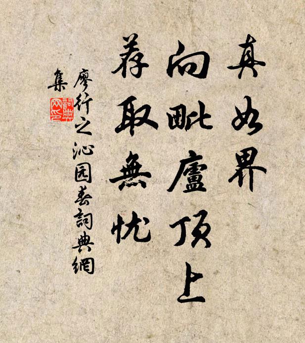 廖行之真如界，向毗庐顶上，荐取无忧书法作品欣赏