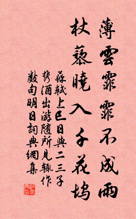 苏轼薄云霏霏不成雨，杖藜晓入千花坞书法作品欣赏