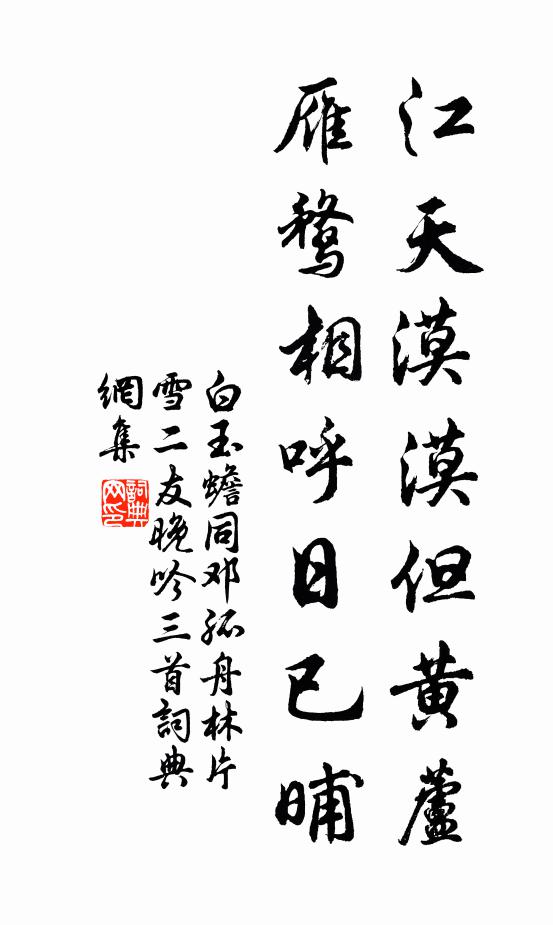 白玉蟾江天漠漠但黄芦，雁鹜相呼日已晡书法作品欣赏