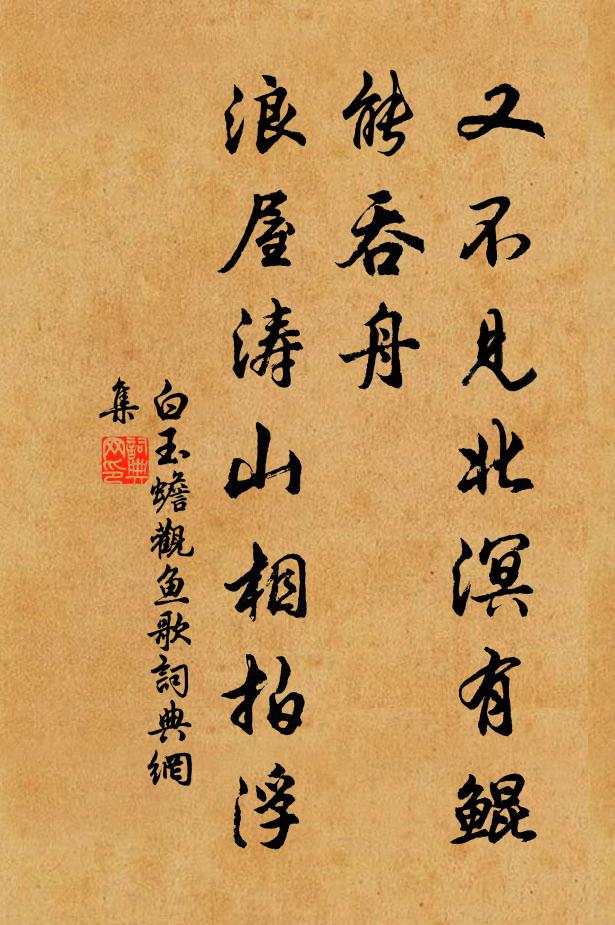 白玉蟾又不见北溟有鲲能吞舟，浪屋涛山相拍浮书法作品欣赏