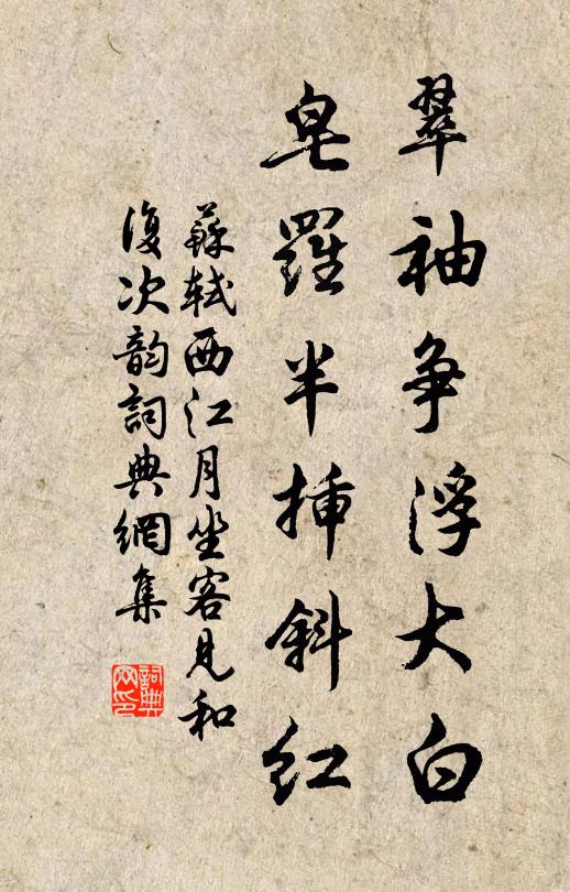 苏轼翠袖争浮大白，皂罗半插斜红书法作品欣赏