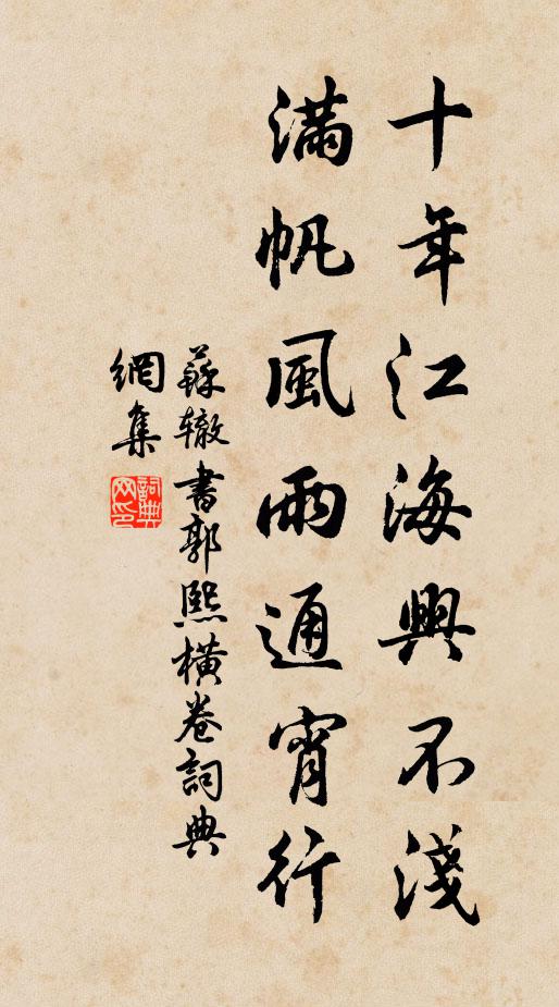 苏辙十年江海兴不浅，满帆风雨通宵行书法作品欣赏