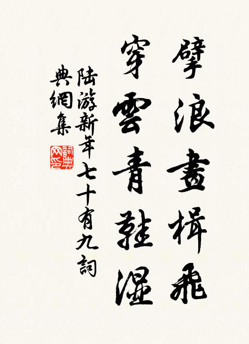 陆游擘浪画楫飞，穿云青鞋湿书法作品欣赏
