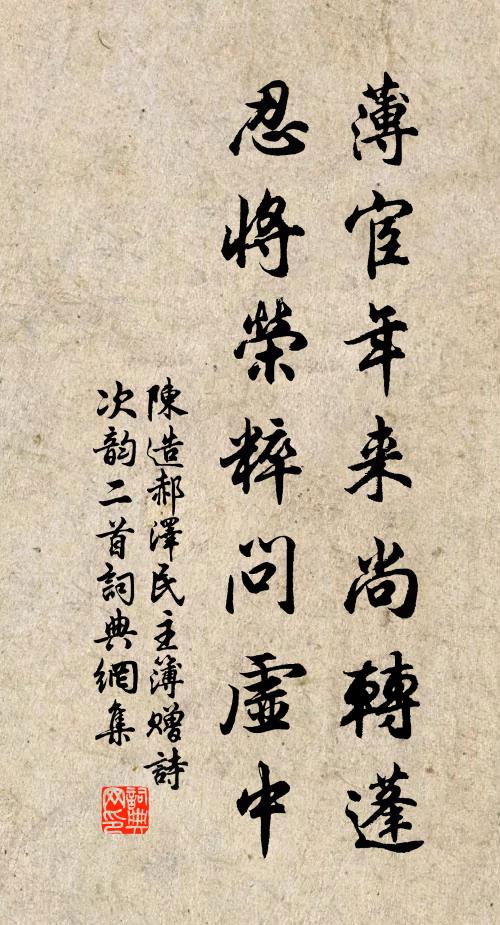 陈造薄宦年来尚转蓬，忍将荣粹问虚中书法作品欣赏